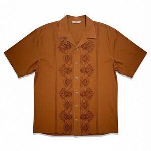 Silk embroidered guayabera-style rust clay red shirt by Tommy Bahama size Large